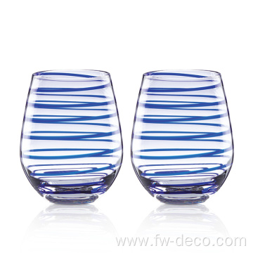 Blue Swirl Stemless Wine Glass